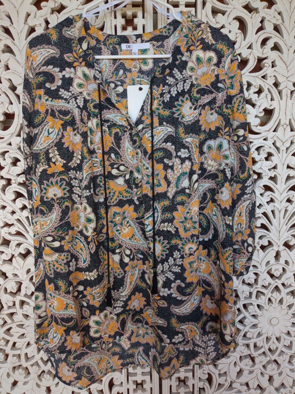 L Long Sleeve Multi Color Design Mid Button Up Tunic - Picture 9 of 16